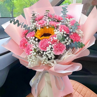 19枝粉康乃馨1枝向日葵