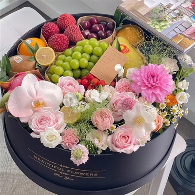 鲜花水果圆形礼盒