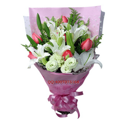 粉玫白百合单面花束 粉玫白百合单面花束哪里买 粉玫白百合单面花束代表什么意思 鲜花蛋糕连锁